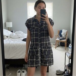 Poetry Navy and White plaid Short-Sleeve Dress